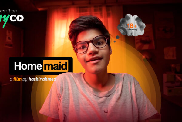 Young child looking anxious, highlighting risks of exposure to adult content, with “newHOME-MAID” title.