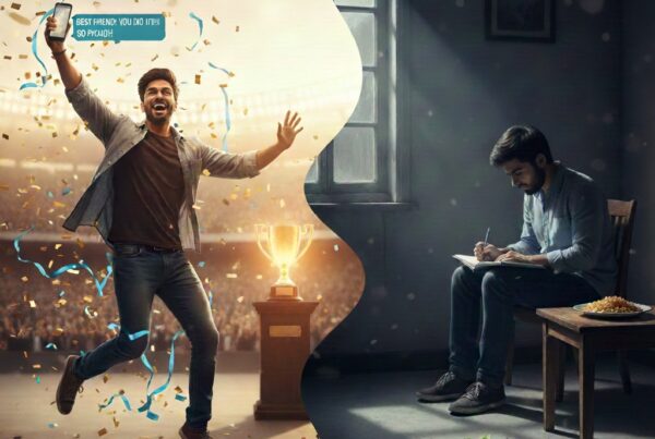 demonstrating two opposite yet basic human reactions in one image.